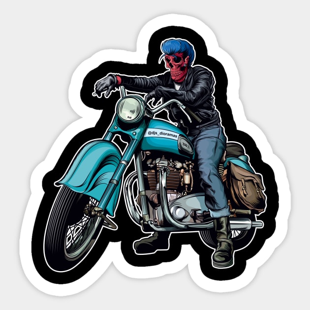 Pink Skull on Motorcycle Sticker by djs_dioramas